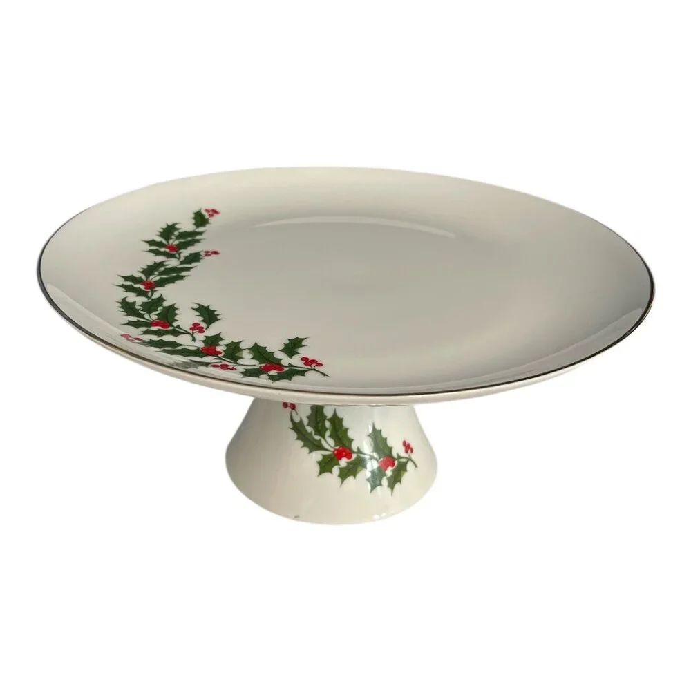 Vintage Christmas Pedestal Cake Plate | Holly & Berry Design | Made in Japan | 1